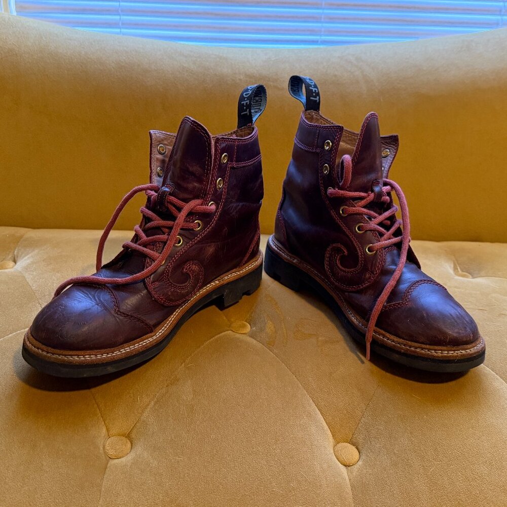 John Fluevog 7th Heaven leather derby swirl boots